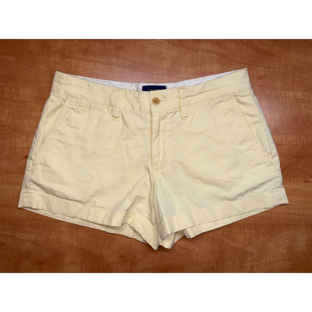 Ralph Lauren Rugby Nia Shorts Womens‎ 0 Pale Yellow Cotton Chino Preppy Low Rise